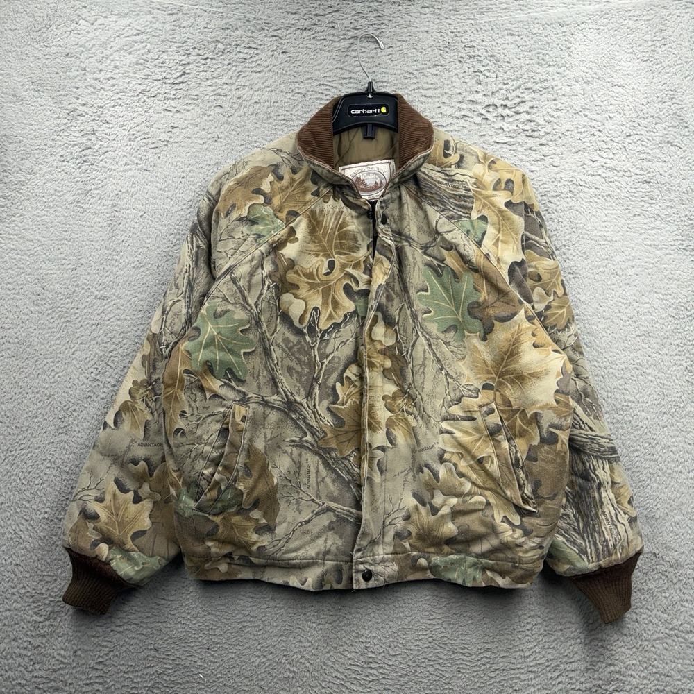 VINTAGE Walls Jacket Mens Large Brown Bomber Realtree Camo Advantage Timber 90s
